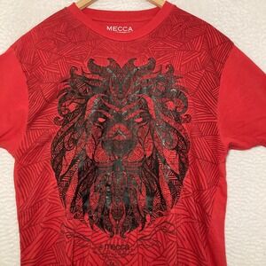 Vtg MECCA Shirt Mens XL Red‎ Short Sleeve Geometric Lion Skater Streetwear Y2K